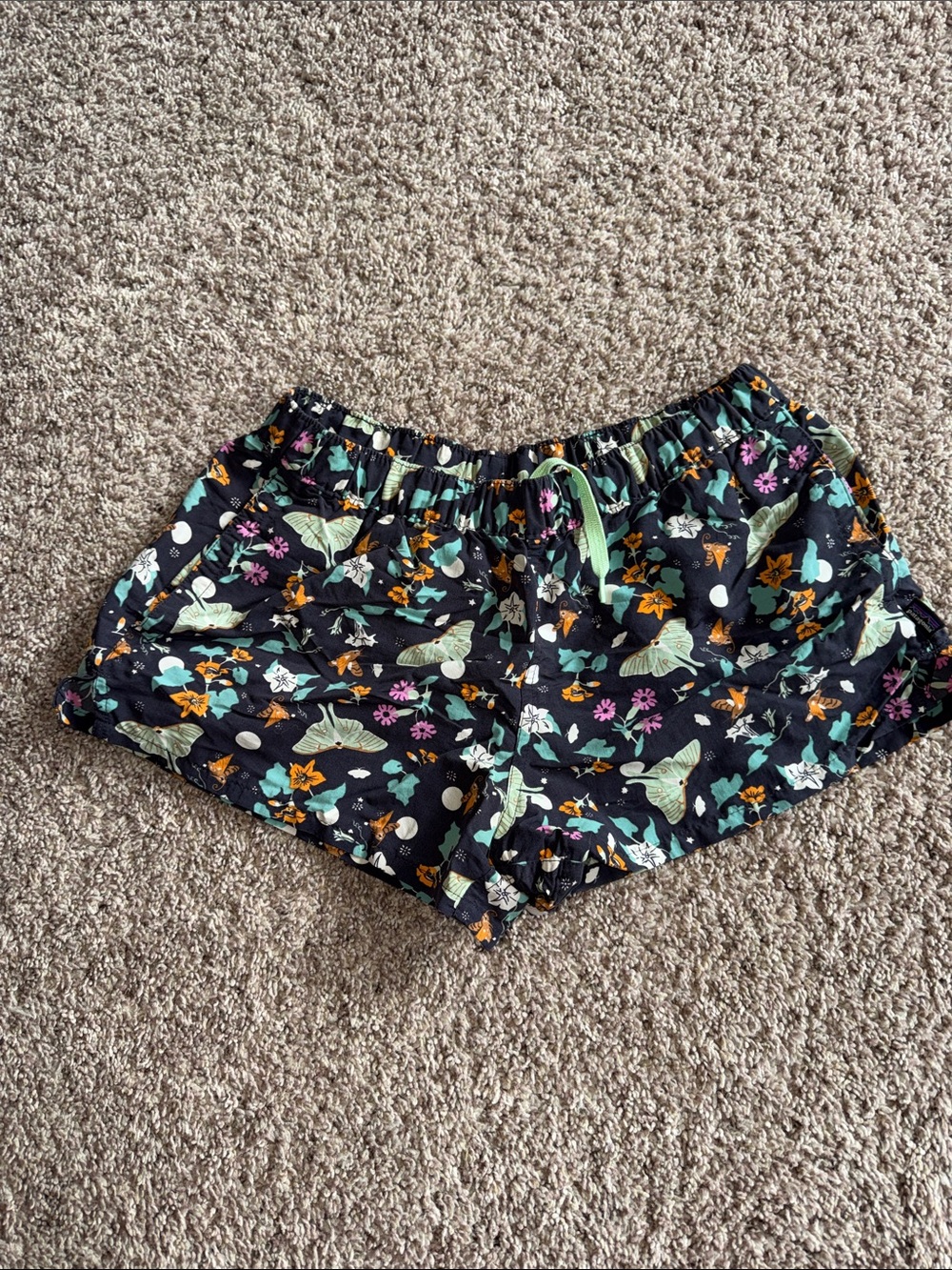Patagonia Barely Baggies in Night pollinators Luna moth print size small